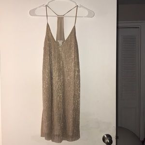 SZ S gold sparkly mini dress, 24” length
